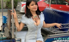 Busty Jenny Thai strips dress and gives breast sex and rides cock